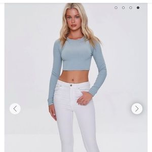 Baby blue cropped waffle knit tee ACCEPTING OFFERS MINIMUM $10 TODAY